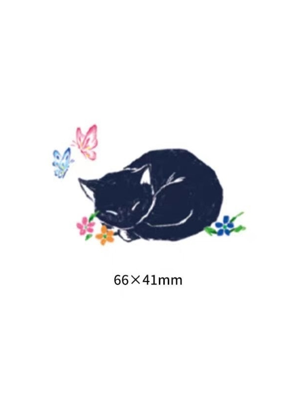 Cute Black Cat with Colorful Flowers and Butterflies Temporary Tattoo